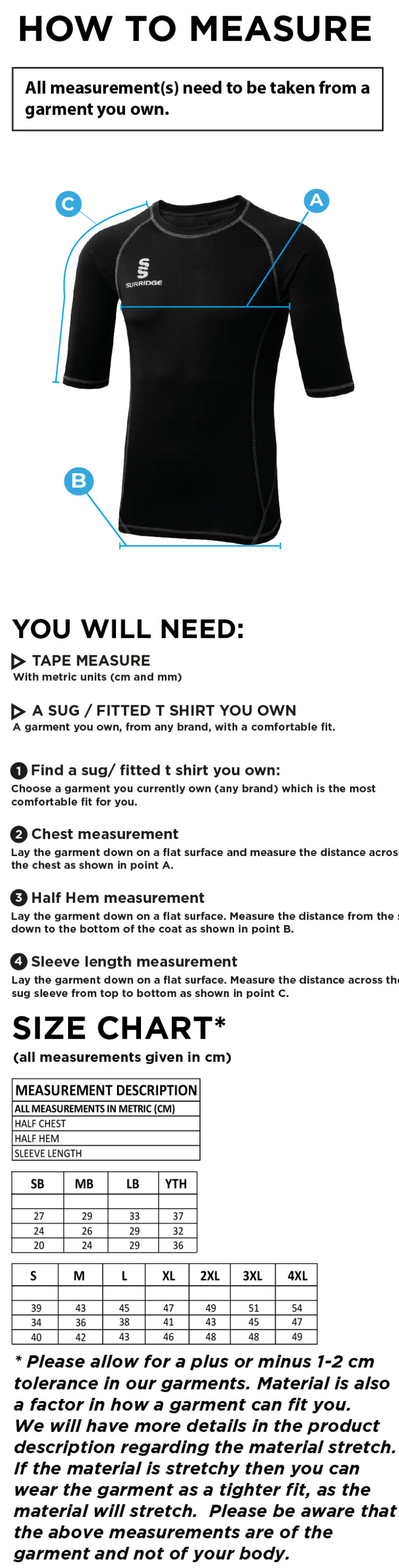 Elford CC - Premier Short Sleeve Sug - Size Guide