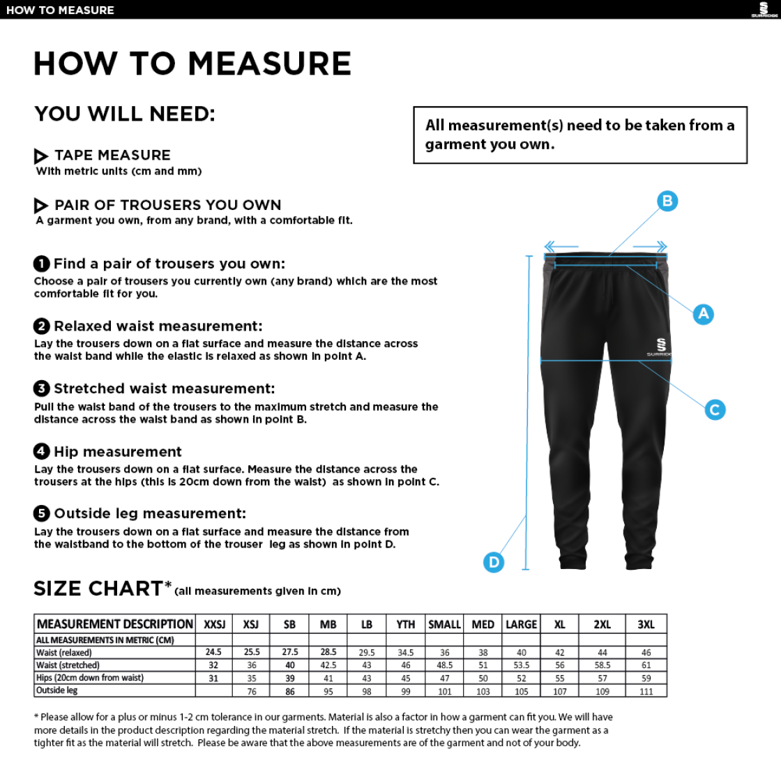 Elford CC - Tek Slim Pant - Size Guide