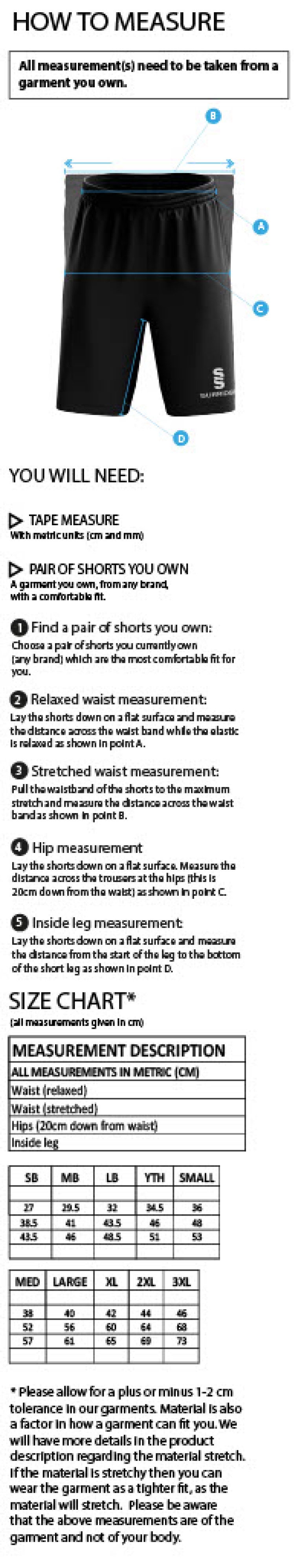 Elford CC - Women's Ripstop Short - Size Guide