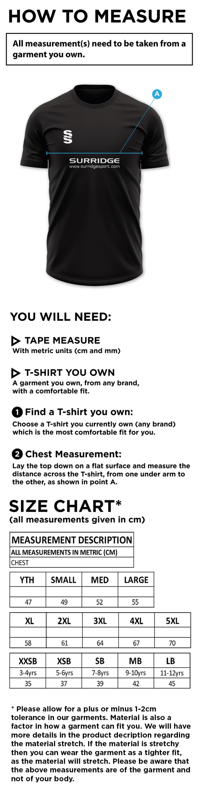 Elford CC - Blade Polo White - Size Guide