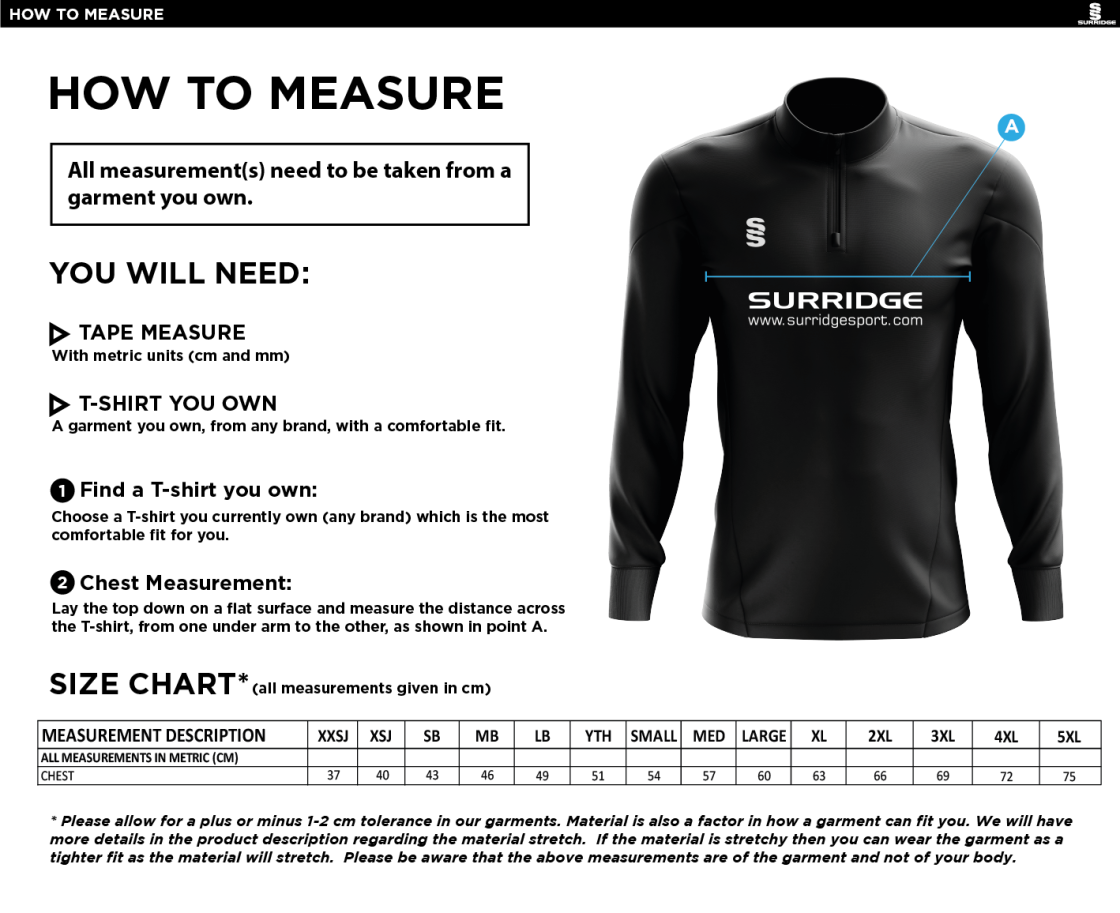 Elford CC - Blade Performance Top - Size Guide