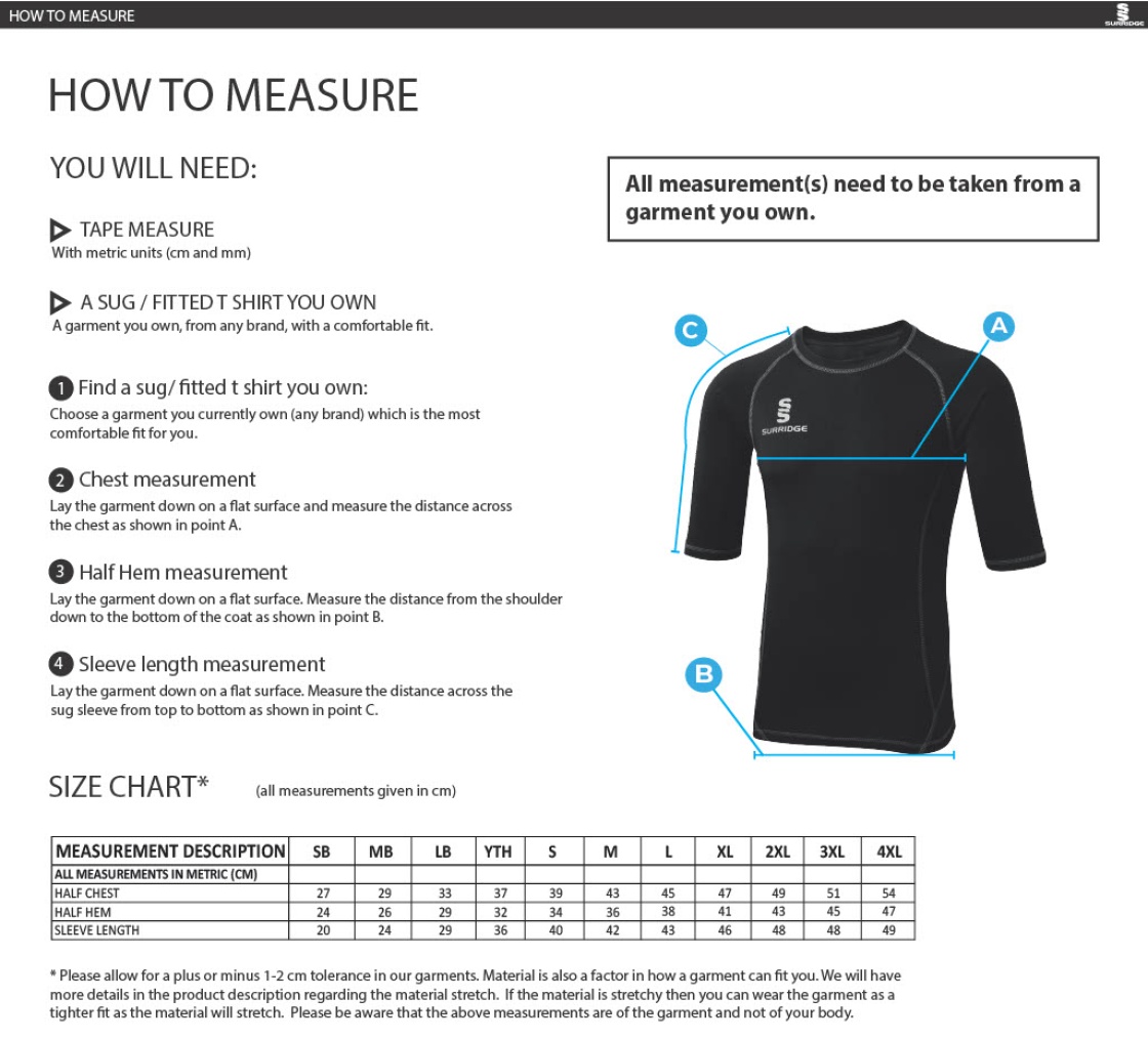 Elford CC - Premier Short Sleeve Sug - Size Guide