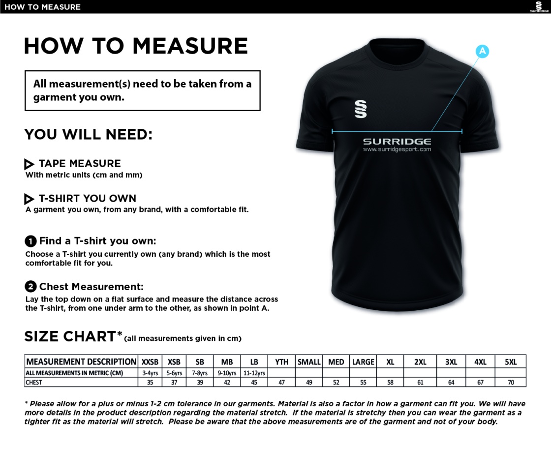 Elford CC - Blade Polo Navy - Size Guide