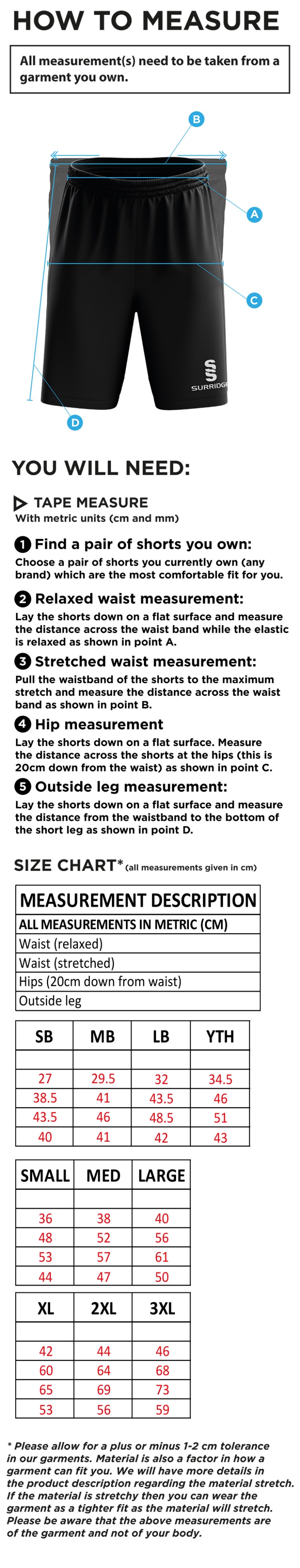 Elford CC - Blade Shorts - Size Guide