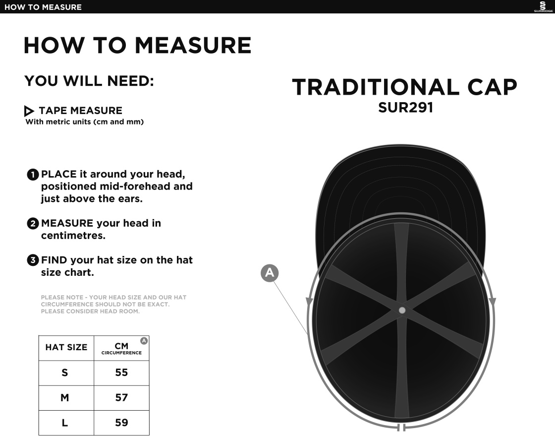 Elford CC - English Playing Cap - Size Guide