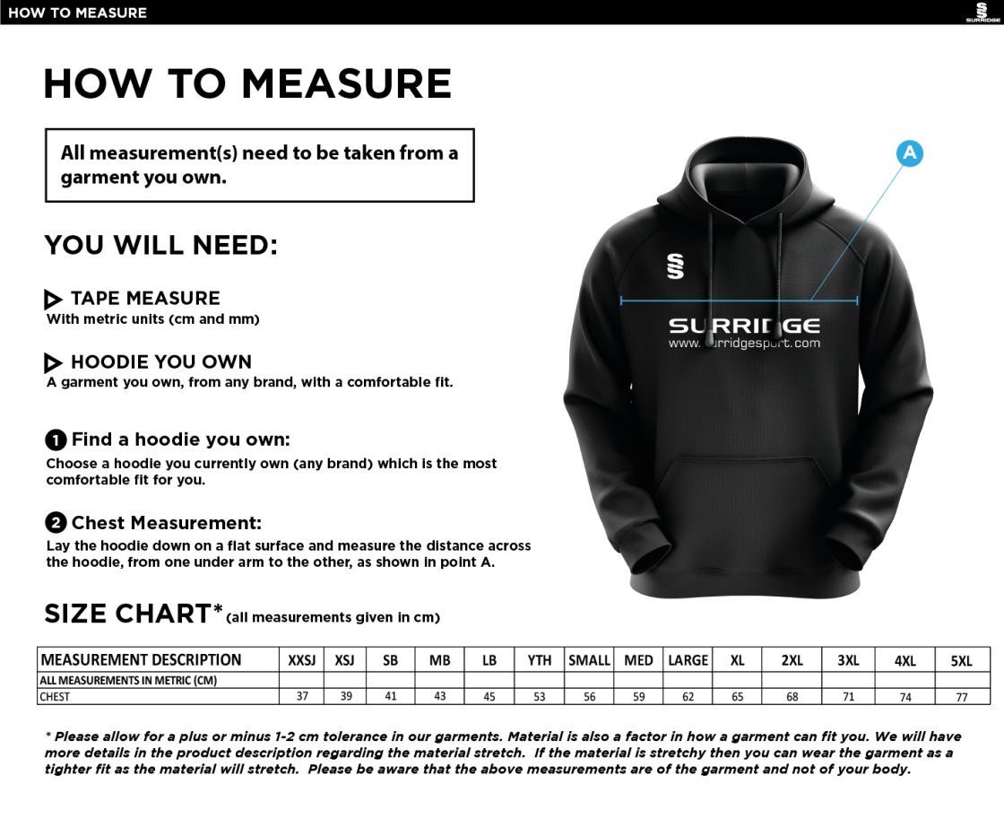 Elford CC - Blade Hoody - Size Guide