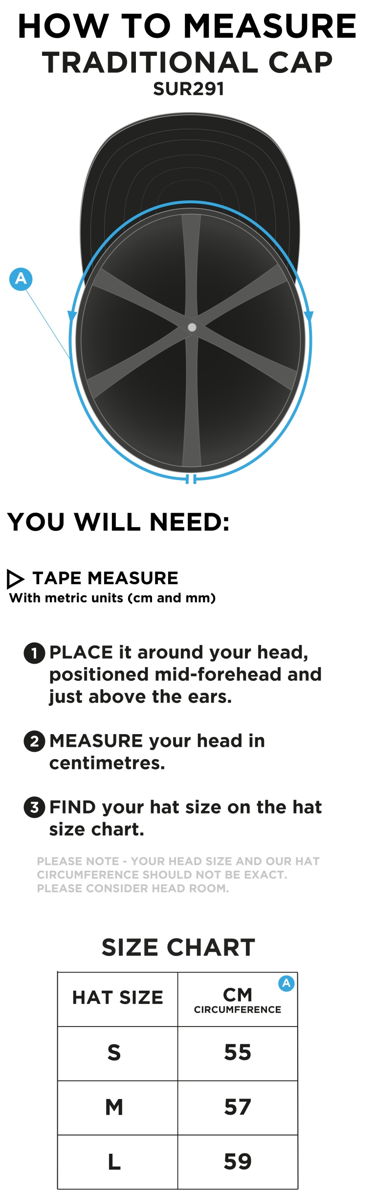 Elford CC - English Playing Cap - Size Guide